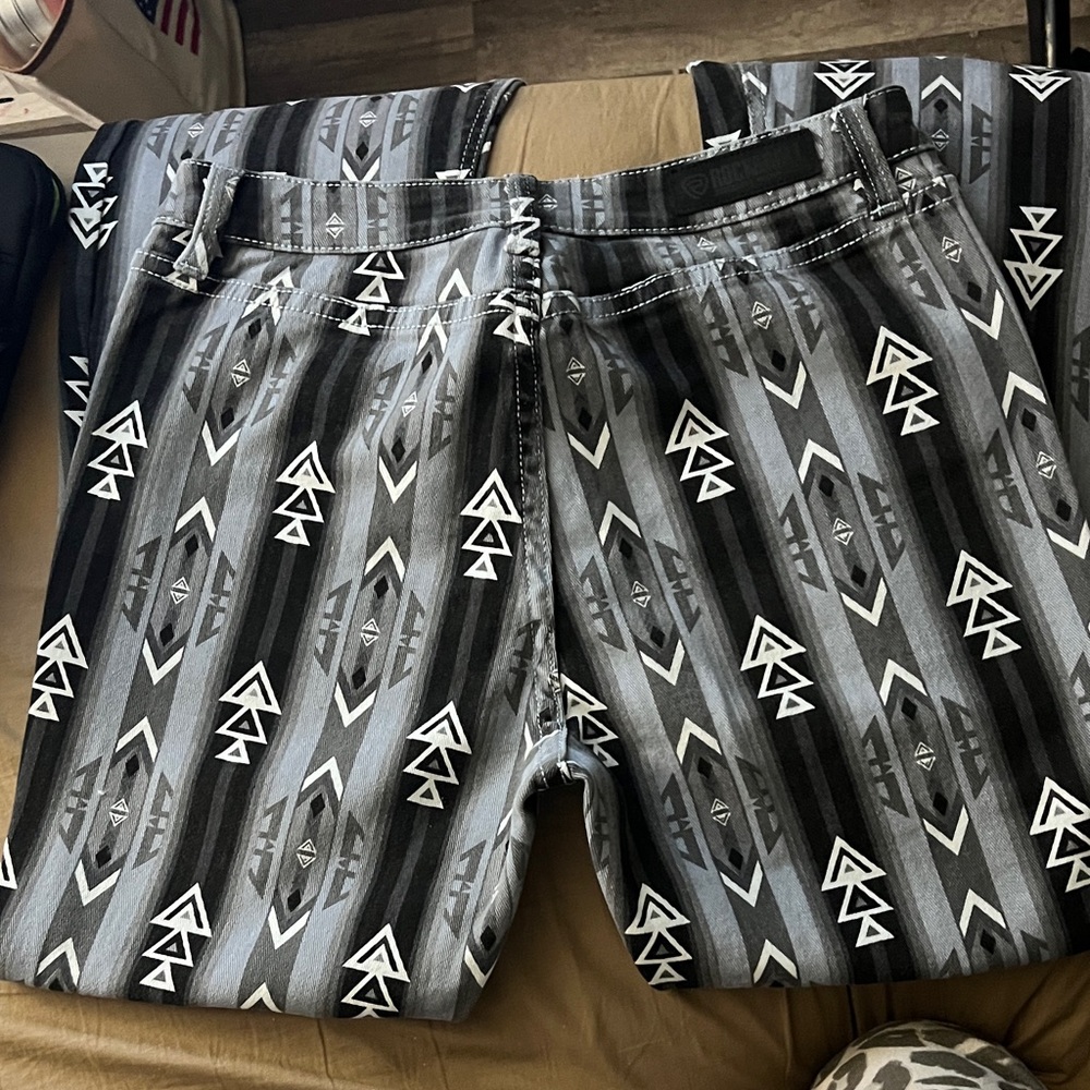 Rock & Roll Cowgirl Black and Gray Patterned Flare Jeans - Picture 4 of 4